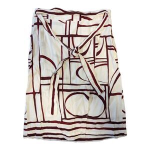 Loft Skirt Size 00 Faux Wrap White Maroon Abstract Modern Print
